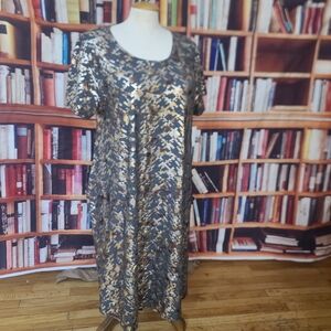 LuLaRoe Metallic Gold and Black Midi Dress